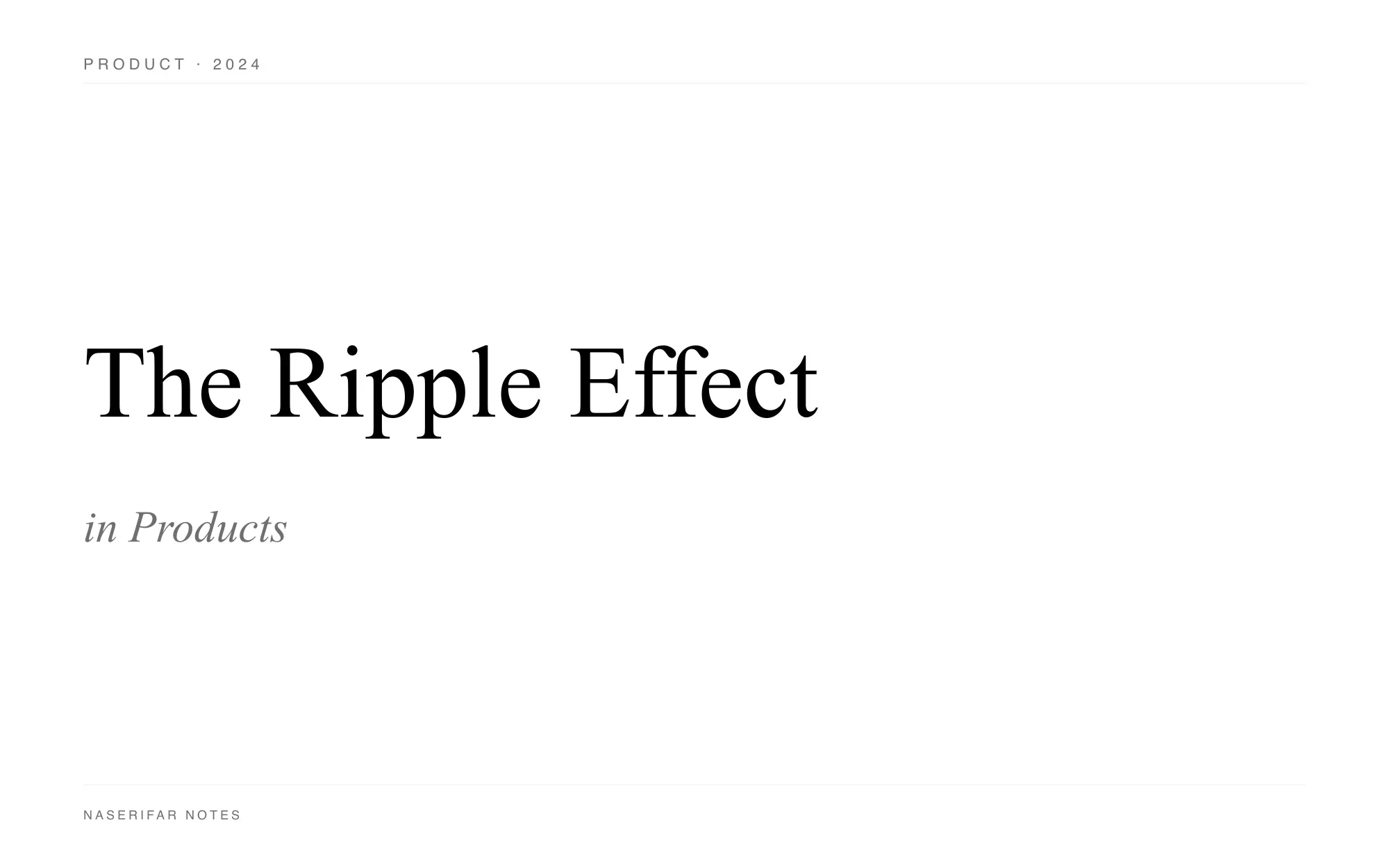 A black-and-white typographic plate reading "The Ripple Effect in Products" in serif type on a white background.