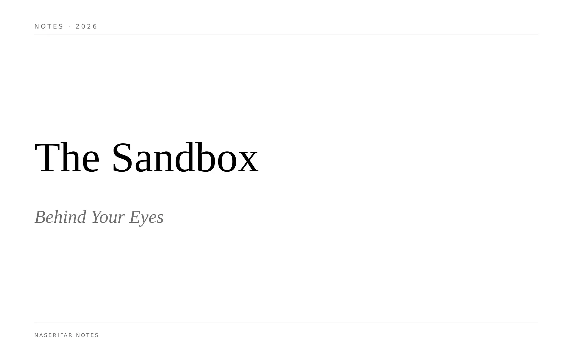 A black-and-white typographic plate reading "The Sandbox Behind Your Eyes" in serif type on a white background.